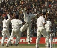 15 Mar 2001:  Harbhajan Singh of India claims the wicket of Ricky Ponting of Australia, during day five of the 2nd Test between India and Australia played at Eden Gardens, Calcutta, India. India won by 171 runs X DIGITAL IMAGE  Mandatory Credit: Hamish Blair/ALLSPORT